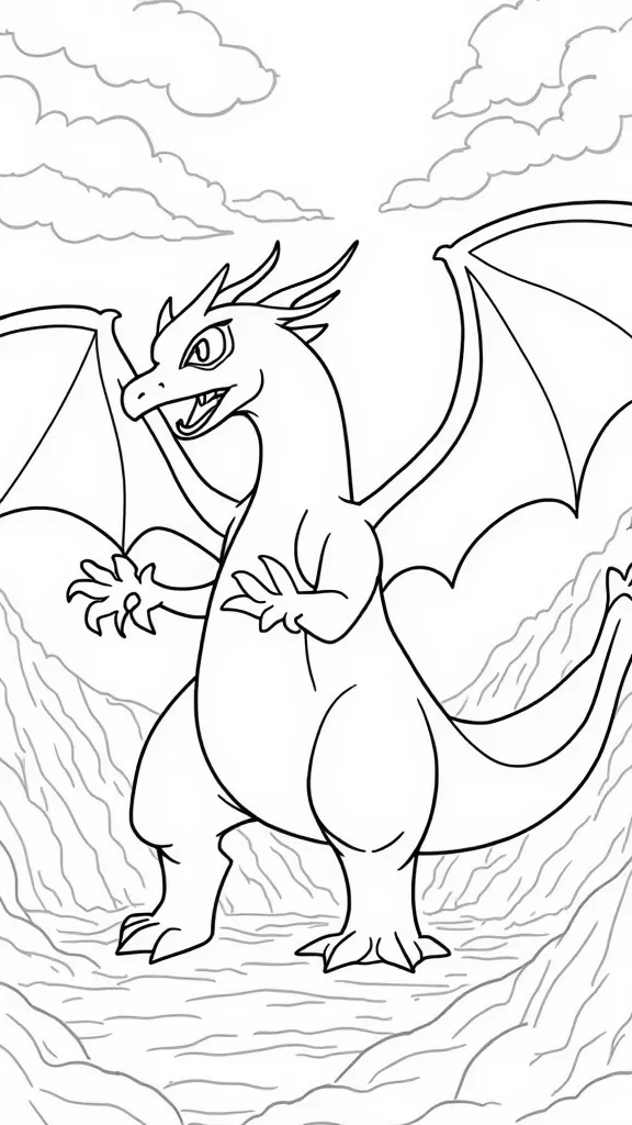 Página para colorear de Charzard Pokemon